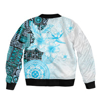 Fiji Sleeve Zip Bomber Jacket Masi Tapa Pattern Blue LT05 - Polynesian Pride