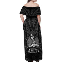 Haiti 1804 Family Matching Off Shoulder Maxi Dress and Hawaiian Shirt Polynesian Silver Neg Maron