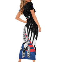 Custom New Zealand Auckland Cricket Family Matching Short Sleeve Bodycon Dress and Hawaiian Shirt With Maori Pattern