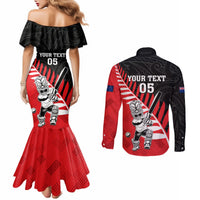 Custom New Zealand Canterbury Cricket Couples Matching Mermaid Dress and Long Sleeve Button Shirt With Maori Pattern LT05 - Polynesian Pride