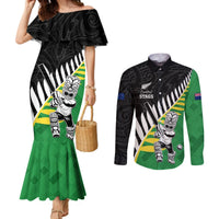 Custom New Zealand Central Districts Cricket Couples Matching Mermaid Dress and Long Sleeve Button Shirt With Maori Pattern LT05 Green - Polynesian Pride