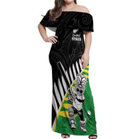 Custom New Zealand Central Districts Cricket Off Shoulder Maxi Dress With Maori Pattern LT05 Women Green - Polynesian Pride