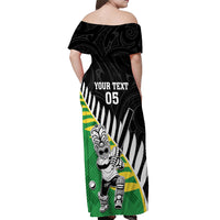 Custom New Zealand Central Districts Cricket Off Shoulder Maxi Dress With Maori Pattern LT05 - Polynesian Pride