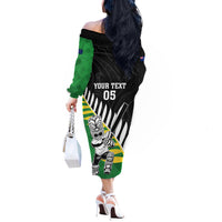 Custom New Zealand Central Districts Cricket Off The Shoulder Long Sleeve Dress With Maori Pattern LT05 - Polynesian Pride