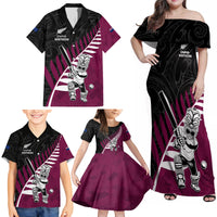 Custom New Zealand Northern Districts Cricket Family Matching Off Shoulder Maxi Dress and Hawaiian Shirt With Maori Pattern