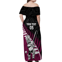 Custom New Zealand Northern Districts Cricket Off Shoulder Maxi Dress With Maori Pattern LT05 - Polynesian Pride
