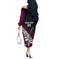 Custom New Zealand Northern Districts Cricket Off The Shoulder Long Sleeve Dress With Maori Pattern LT05 - Polynesian Pride