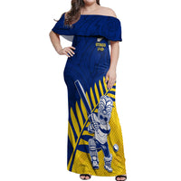 Custom New Zealand Otago Cricket Off Shoulder Maxi Dress With Maori Pattern LT05 Women Yellow - Polynesian Pride
