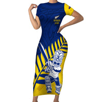 Custom New Zealand Otago Cricket Short Sleeve Bodycon Dress With Maori Pattern LT05 Long Dress Yellow - Polynesian Pride
