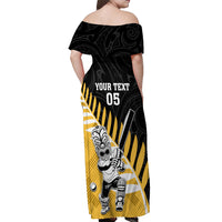 Custom New Zealand Wellington Cricket Off Shoulder Maxi Dress With Maori Pattern LT05 - Polynesian Pride