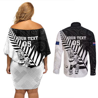 Custom New Zealand Cricket Couples Matching Off Shoulder Short Dress and Long Sleeve Button Shirt With Maori Pattern LT05 - Polynesian Pride