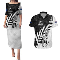 Custom New Zealand Cricket Couples Matching Puletasi and Hawaiian Shirt With Maori Pattern LT05 Black - Polynesian Pride