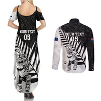 Custom New Zealand Cricket Couples Matching Summer Maxi Dress and Long Sleeve Button Shirt With Maori Pattern