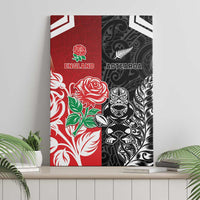 New Zealand And England Rugby Canvas Wall Art Maori Tiki With Red Rose Together
