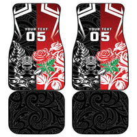 New Zealand And England Rugby Car Mats Maori Tiki With Red Rose Together
