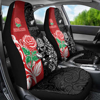 New Zealand And England Rugby Car Seat Cover Maori Tiki With Red Rose Together