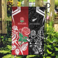 New Zealand And England Rugby Garden Flag Maori Tiki With Red Rose Together