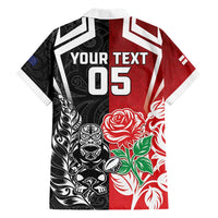 New Zealand And England Rugby Custom Hawaiian Shirt Maori Tiki With Red Rose Together
