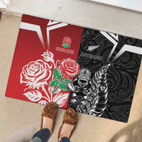 New Zealand And England Rugby Rubber Doormat Maori Tiki With Red Rose Together