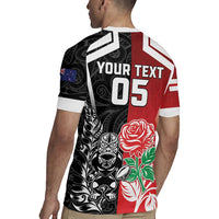 New Zealand And England Rugby Custom Rugby Jersey Maori Tiki With Red Rose Together