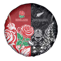 New Zealand And England Rugby Spare Tire Cover Maori Tiki With Red Rose Together