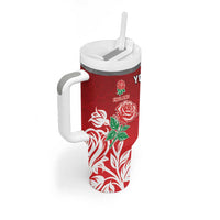 New Zealand And England Rugby Custom Tumbler With Handle Maori Tiki With Red Rose Together