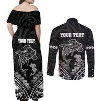 Personalised Happy Father's Day Couples Matching Off Shoulder Maxi Dress and Long Sleeve Button Shirt I Love You Dad Polynesian Style LT05 - Polynesian Pride