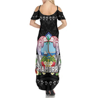 Guam Chamorro Family Matching Summer Maxi Dress and Hawaiian Shirt Tribal Latte Stone With Dolphins Black