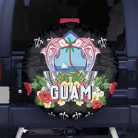 Guam Chamorro Spare Tire Cover Tribal Latte Stone With Dolphins Black
