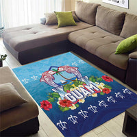 Guam Chamorro Area Rug Tribal Latte Stone With Dolphins Blue