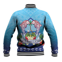 Guam Chamorro Baseball Jacket Tribal Latte Stone With Dolphins Blue