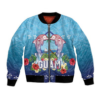 Guam Chamorro Bomber Jacket Tribal Latte Stone With Dolphins Blue