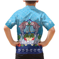 Guam Chamorro Family Matching Mermaid Dress and Hawaiian Shirt Tribal Latte Stone With Dolphins Blue