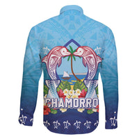 Guam Chamorro Family Matching Off Shoulder Short Dress and Hawaiian Shirt Tribal Latte Stone With Dolphins Blue