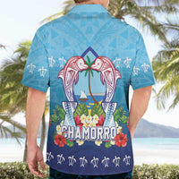 Guam Chamorro Hawaiian Shirt Tribal Latte Stone With Dolphins Blue