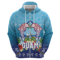Guam Chamorro Hoodie Tribal Latte Stone With Dolphins Blue