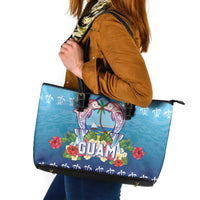 Guam Chamorro Leather Tote Bag Tribal Latte Stone With Dolphins Blue