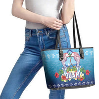 Guam Chamorro Leather Tote Bag Tribal Latte Stone With Dolphins Blue