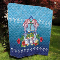 Guam Chamorro Quilt Tribal Latte Stone With Dolphins Blue