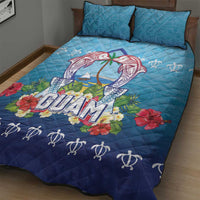 Guam Chamorro Quilt Bed Set Tribal Latte Stone With Dolphins Blue