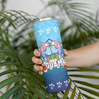 Guam Chamorro Skinny Tumbler Tribal Latte Stone With Dolphins Blue
