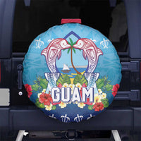 Guam Chamorro Spare Tire Cover Tribal Latte Stone With Dolphins Blue