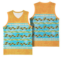 Hawaii Humuhumu Fish Maile Pikake Lei Basketball Jersey Tribal Tapa Orange Version