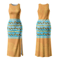 Hawaii Humuhumu Fish Maile Pikake Lei Family Matching Tank Maxi Dress and Hawaiian Shirt Tribal Tapa Orange Version LT05 Mom's Dress Orange - Polynesian Pride