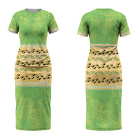Hawaii Humuhumu Fish Maile Pikake Lei Couples Matching Short Sleeve Bodycon Dress and Hawaiian Shirt Tribal Tapa Green Version LT05 - Polynesian Pride