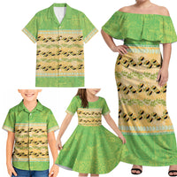 Hawaii Humuhumu Fish Maile Pikake Lei Family Matching Off Shoulder Maxi Dress and Hawaiian Shirt Tribal Tapa Green Version LT05 - Polynesian Pride