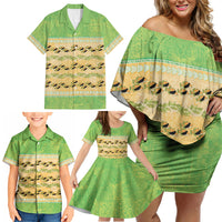 Hawaii Humuhumu Fish Maile Pikake Lei Family Matching Off Shoulder Short Dress and Hawaiian Shirt Tribal Tapa Green Version LT05 - Polynesian Pride