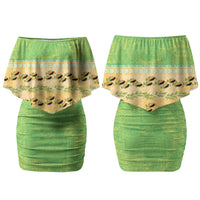 Hawaii Humuhumu Fish Maile Pikake Lei Family Matching Off Shoulder Short Dress and Hawaiian Shirt Tribal Tapa Green Version LT05 Mom's Dress Green - Polynesian Pride