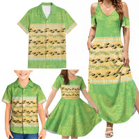 Hawaii Humuhumu Fish Maile Pikake Lei Family Matching Summer Maxi Dress and Hawaiian Shirt Tribal Tapa Green Version LT05 - Polynesian Pride