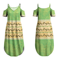 Hawaii Humuhumu Fish Maile Pikake Lei Family Matching Summer Maxi Dress and Hawaiian Shirt Tribal Tapa Green Version LT05 Mom's Dress Green - Polynesian Pride
